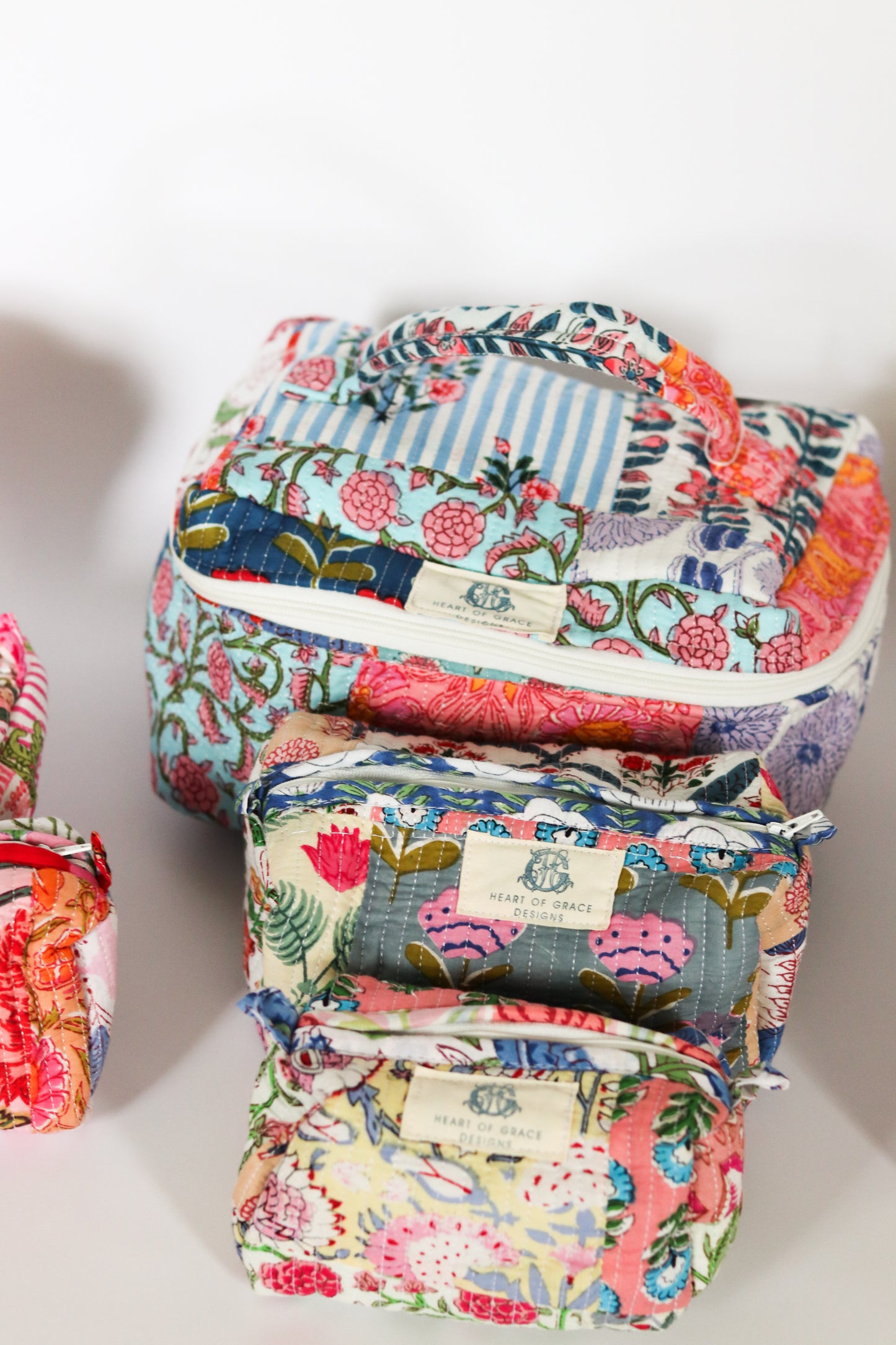 Wildflower Patchwork | Quilted Cosmetic Bags-set of 3