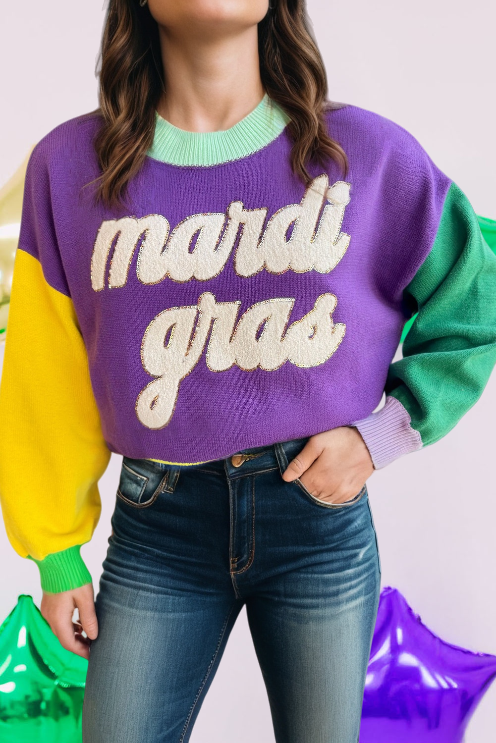 Fuzzy Mardi Gras Sweater