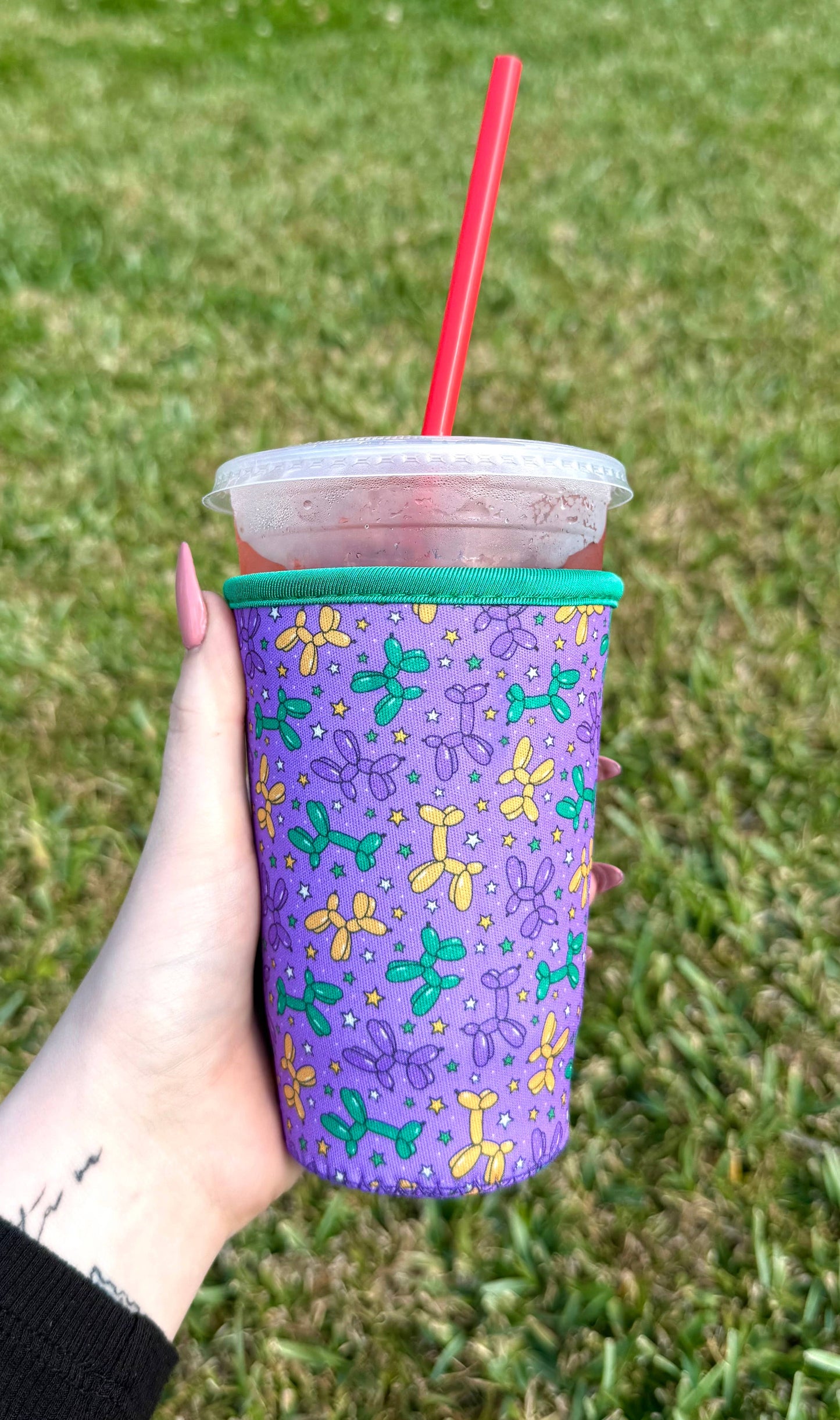 Mardi Gras Bead Dog Medium Cup Sleeve