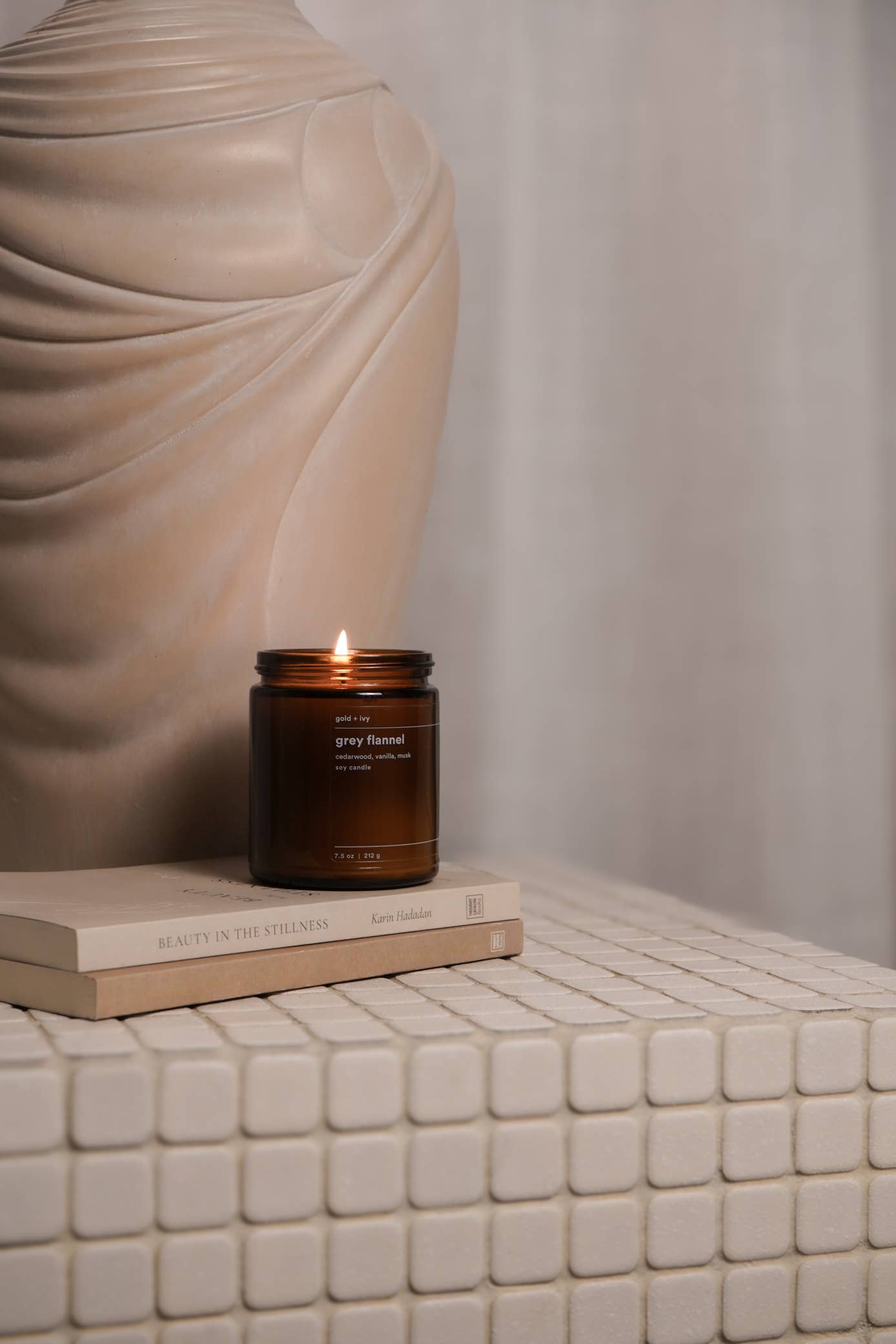 Grey flannel soy candle - cedarwood, vanilla, musk