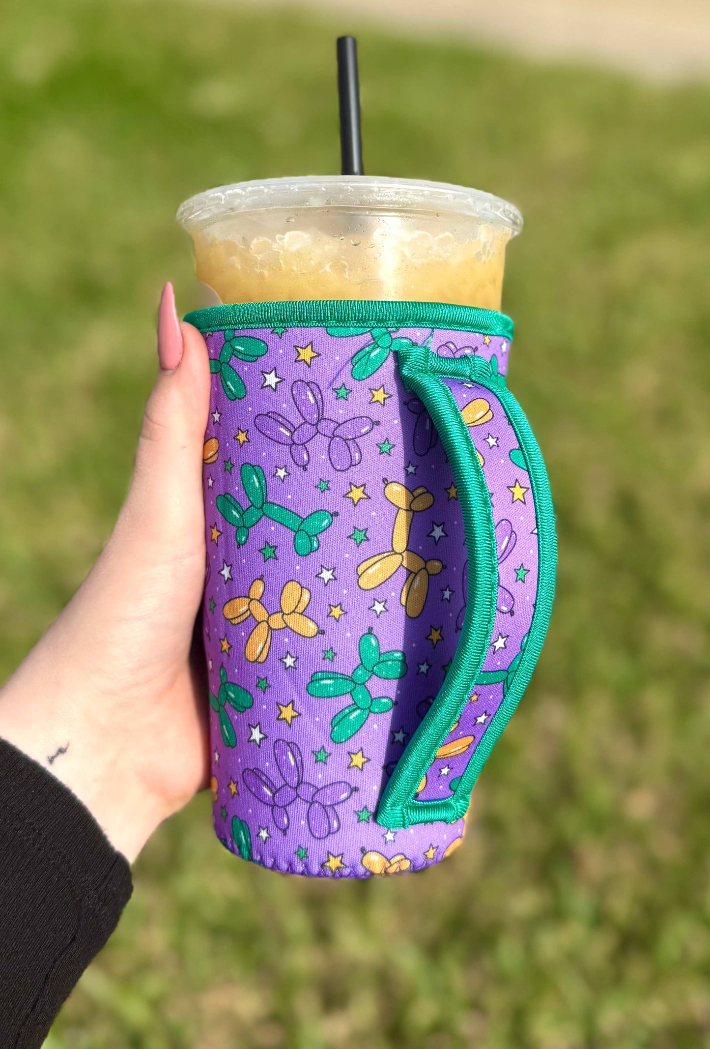 Mardi Gras Bead Dog Large Cup Sleeve With Handle