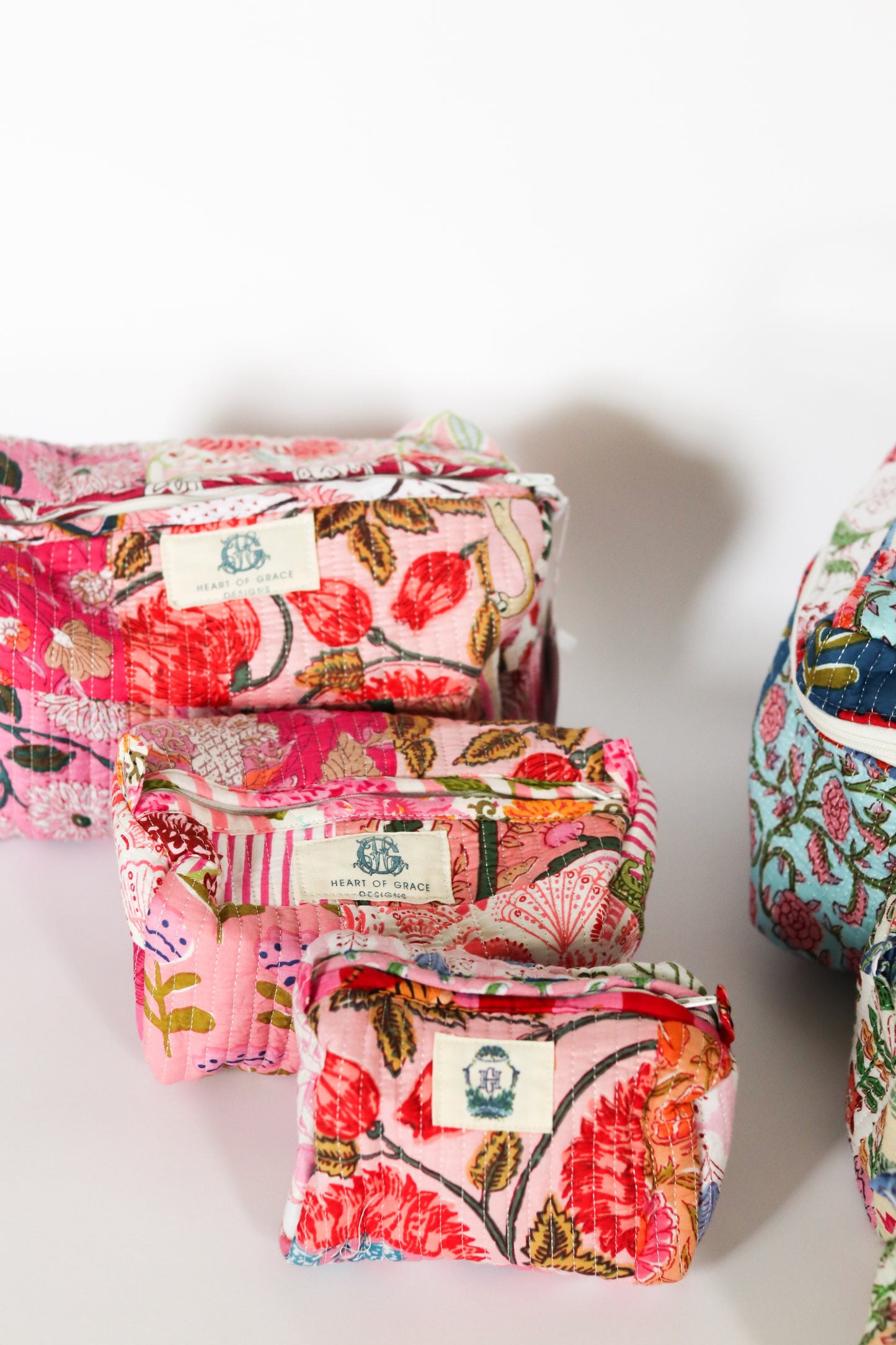 Pink City Patchwork | Quilted Cosmetic Bags-set of 3