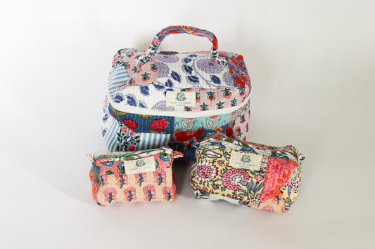 Wildflower Patchwork | Quilted Cosmetic Bags-set of 3