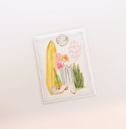 Let's party cowgirl style birthday card