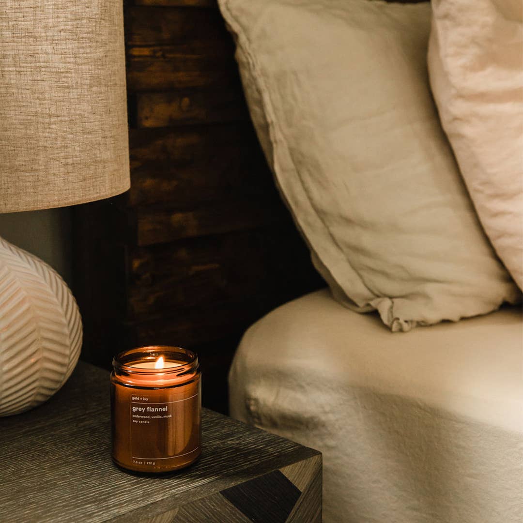 Grey flannel soy candle - cedarwood, vanilla, musk