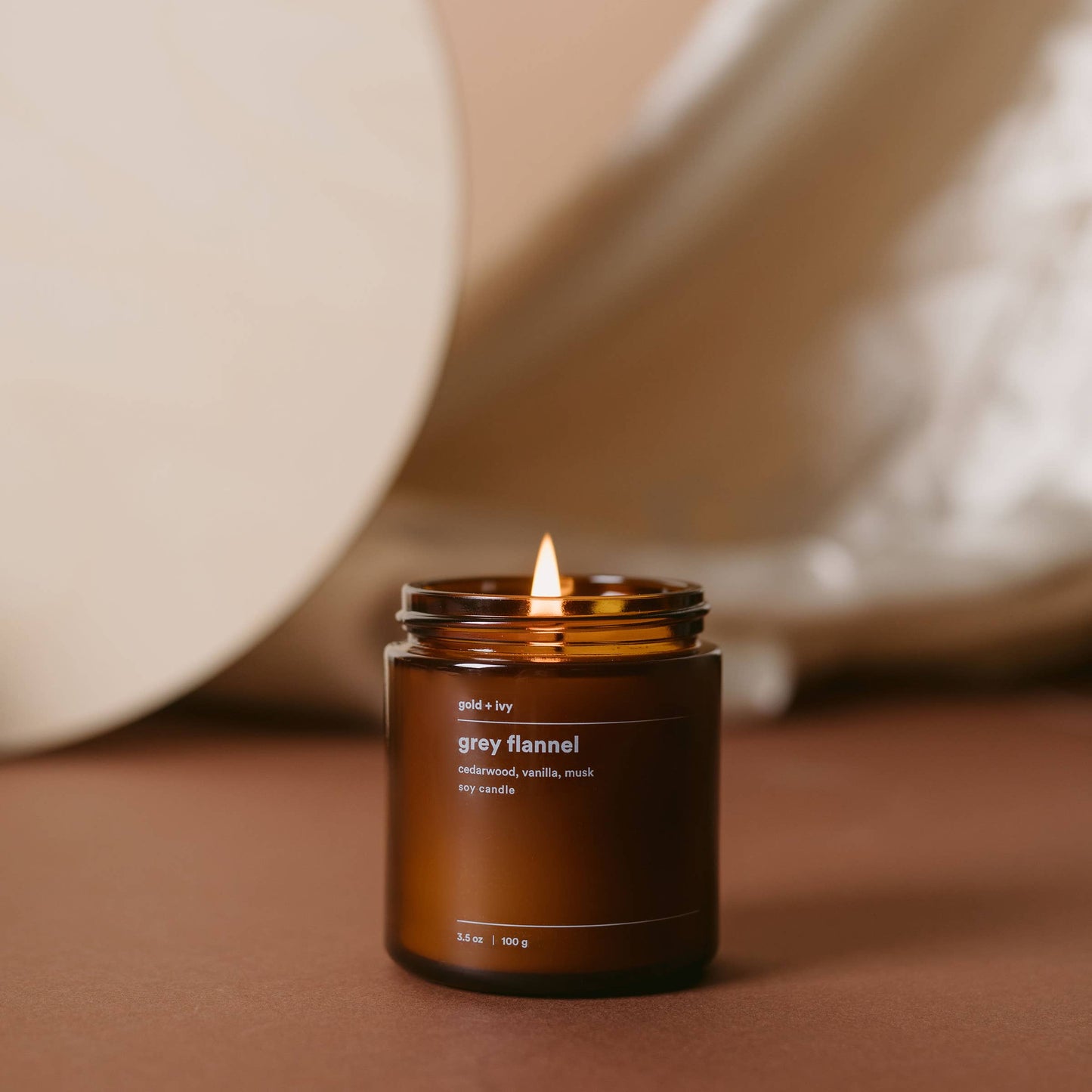 Grey flannel soy candle - cedarwood, vanilla, musk