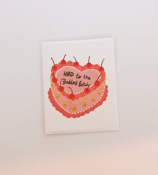 Baddest Vintage Cake Greeting Card - Trendy Birthday Card