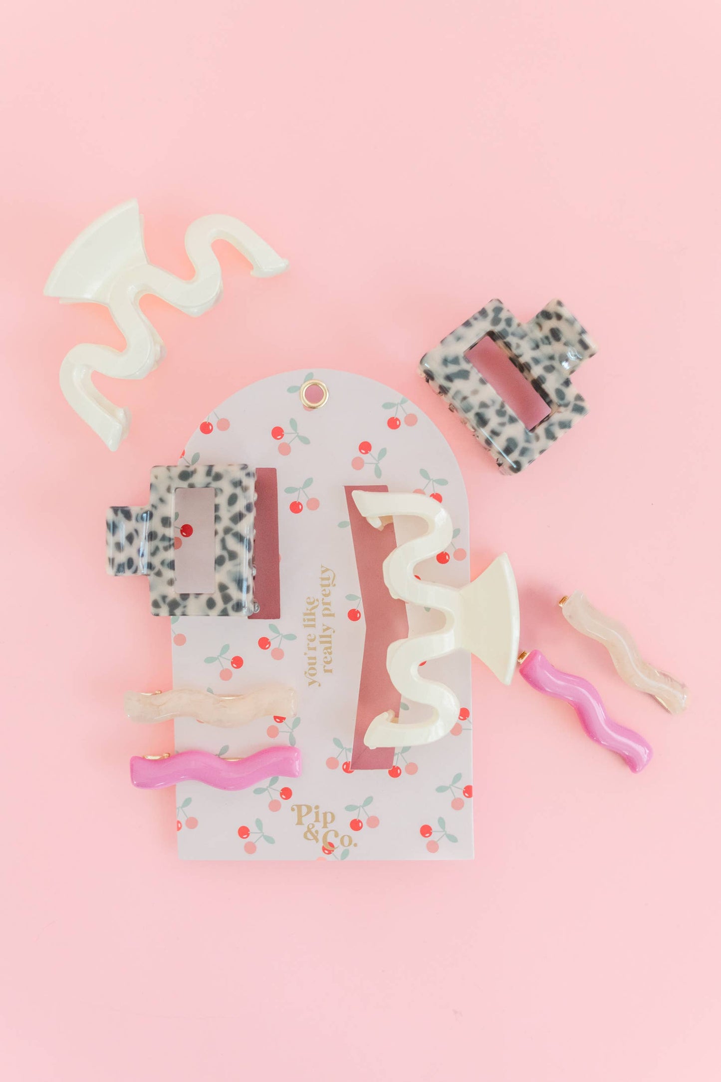 Cherry Picked - Pink Barrettes & Leopard Wavy Hair Clip Set 