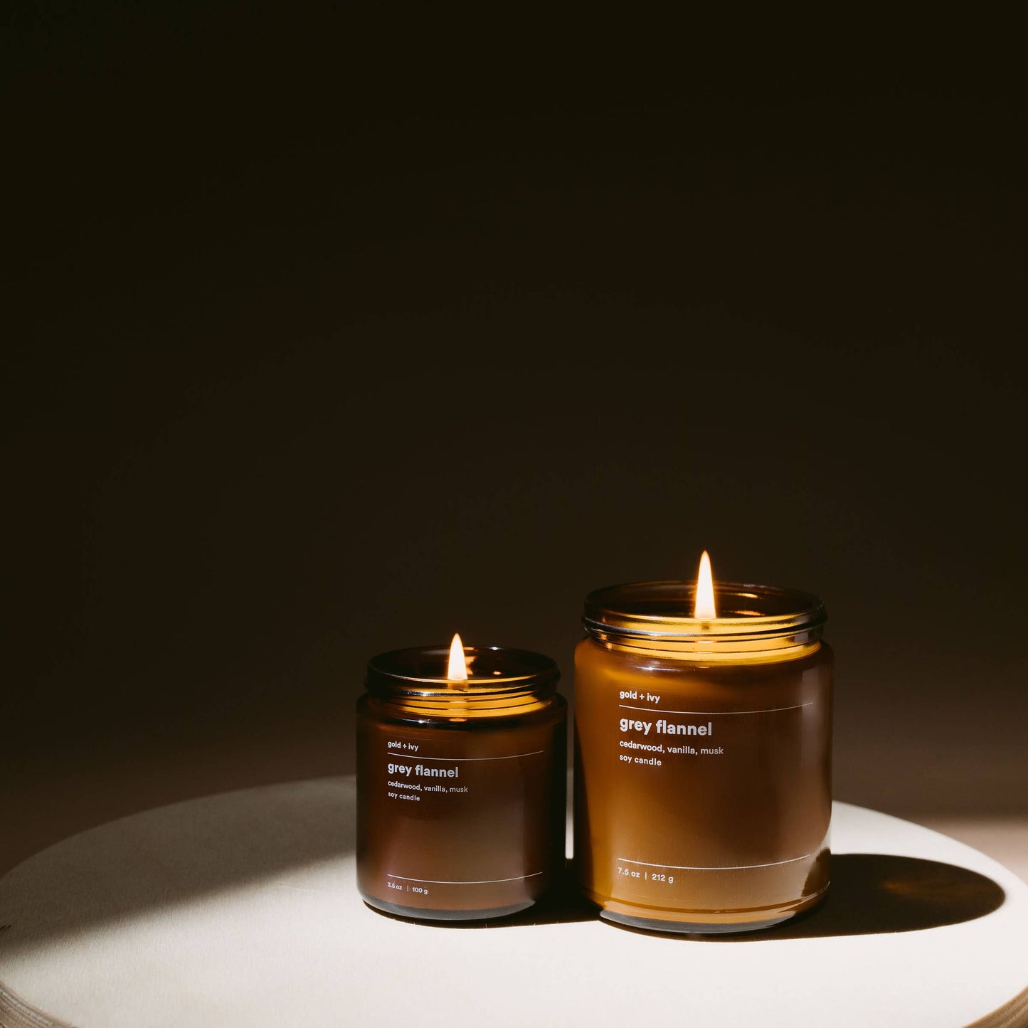 Grey flannel soy candle - cedarwood, vanilla, musk