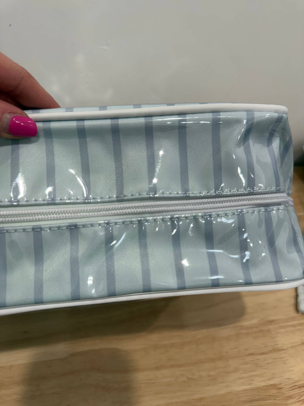 Blue Stripe Vinyl Cosmetic Bag | Embroidery & Monogram