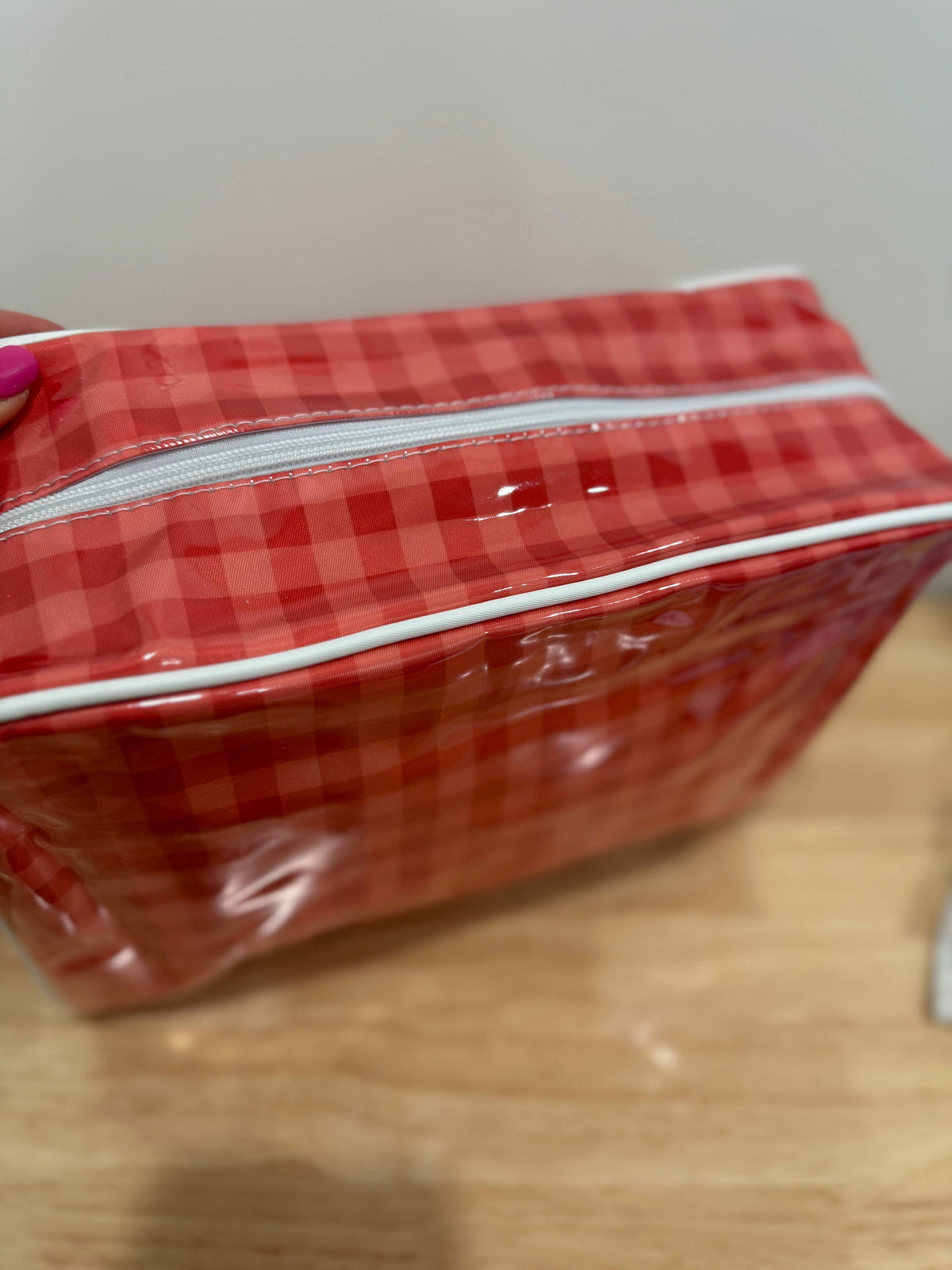 Red Gingham Vinyl Cosmetic Bag | Embroidery & Monogram