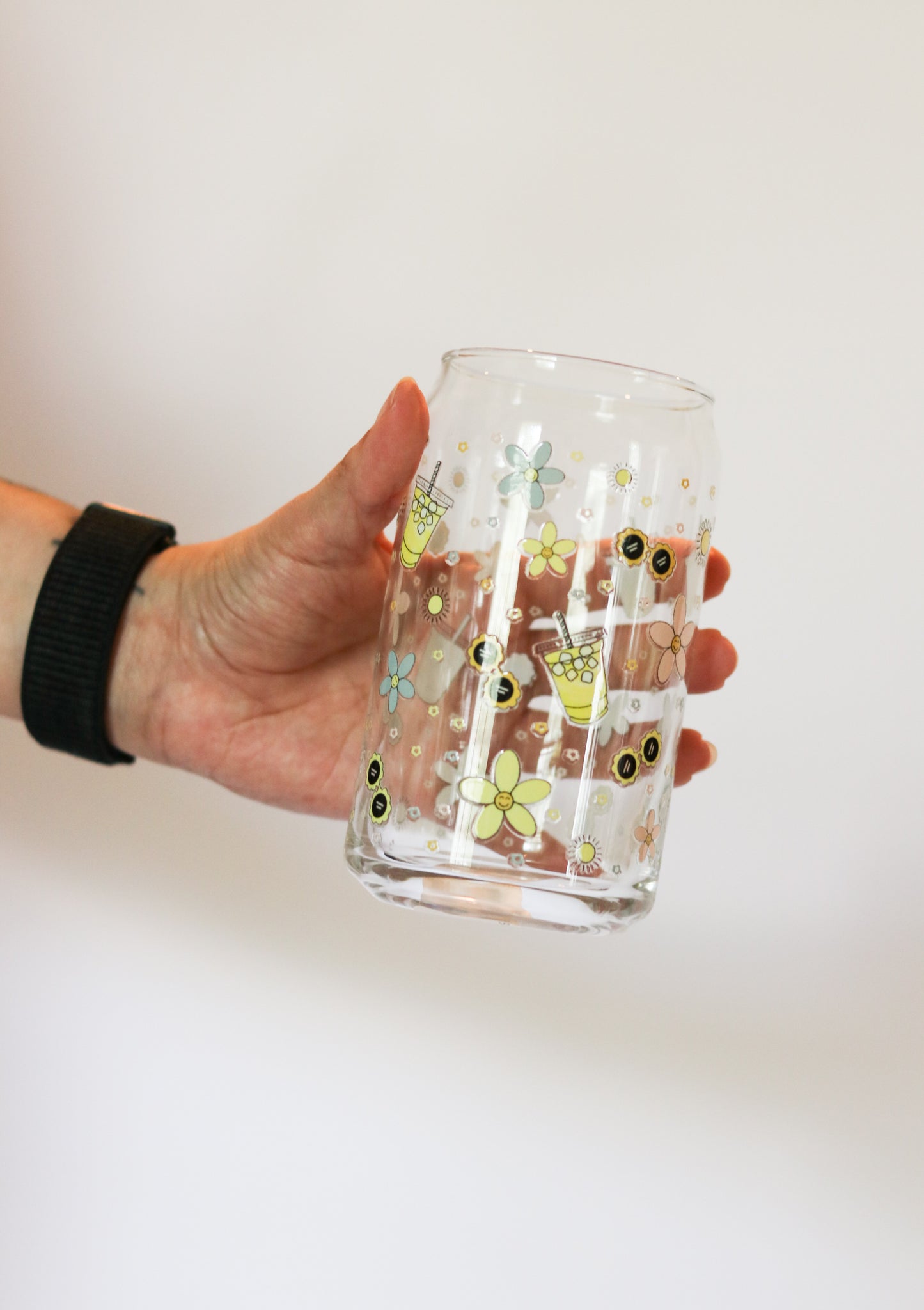 Summer Doodles Glass Can