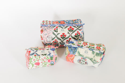 Wildflower Patchwork | Quilted Cosmetic Bags-set of 3