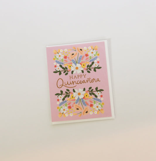 Floral Quince Greeting Card - Quinceañera Birthday Card