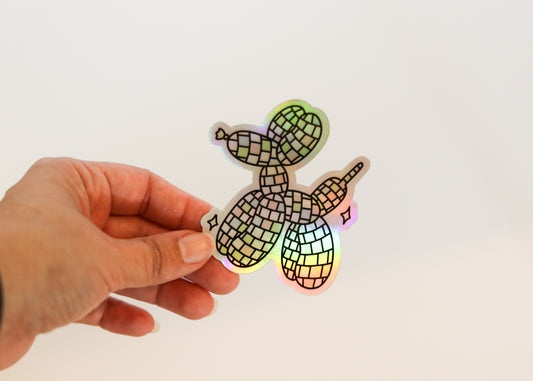 Disco Ball Balloon Dog Holographic Sticker