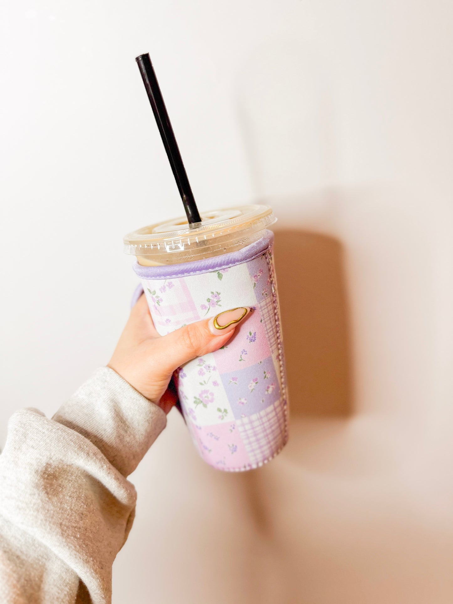 Purple Floral Patchwork Large Cup Sleeve With Handle