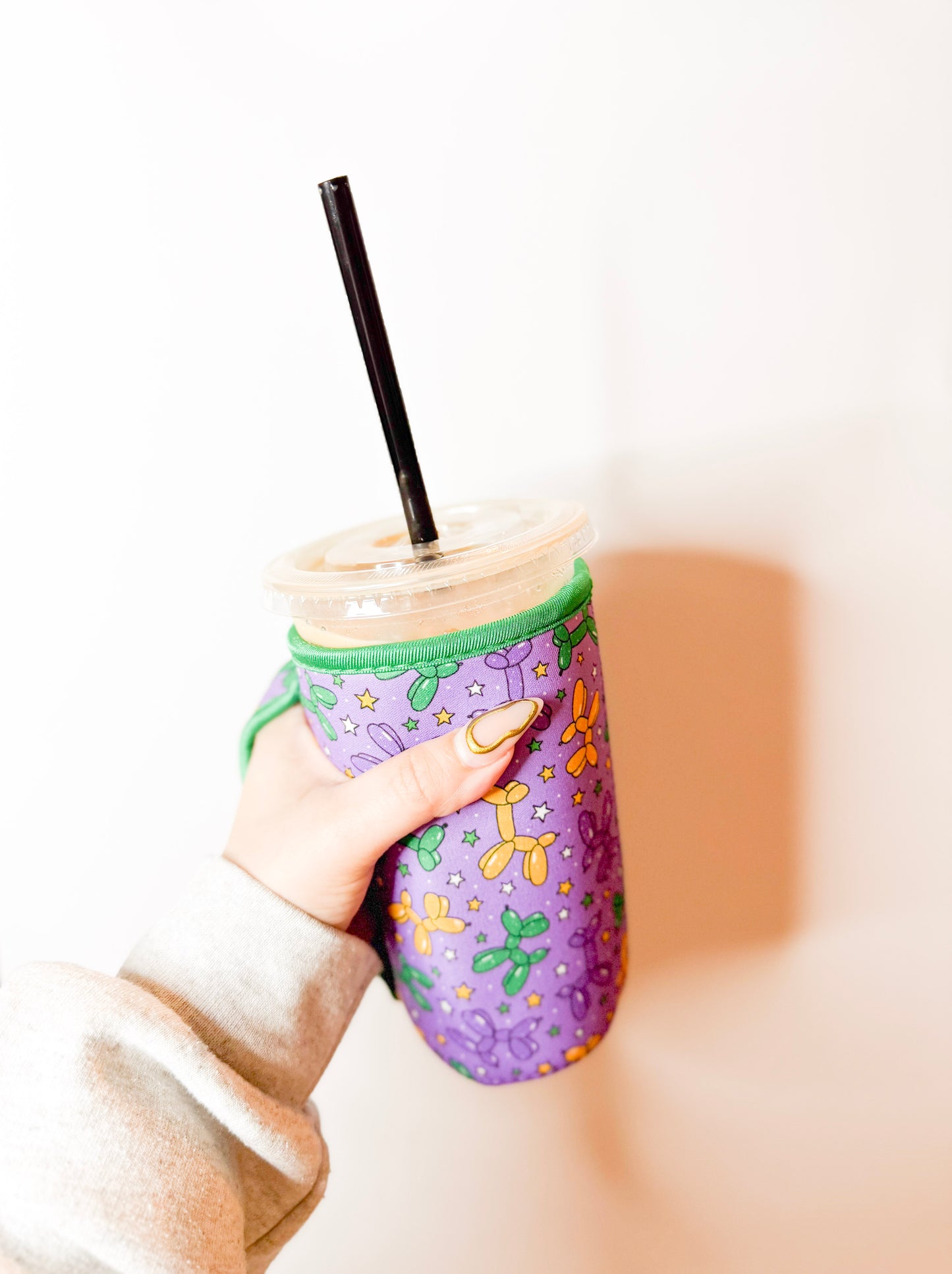 Mardi Gras Bead Dog Large Cup Sleeve With Handle