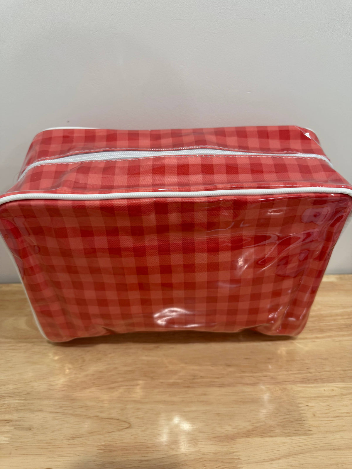 Red Gingham Vinyl Cosmetic Bag | Embroidery & Monogram