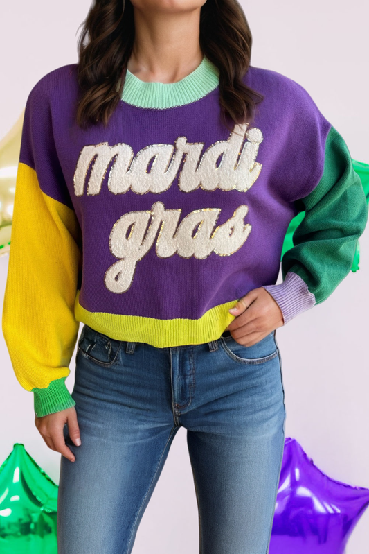 Fuzzy Mardi Gras Sweater