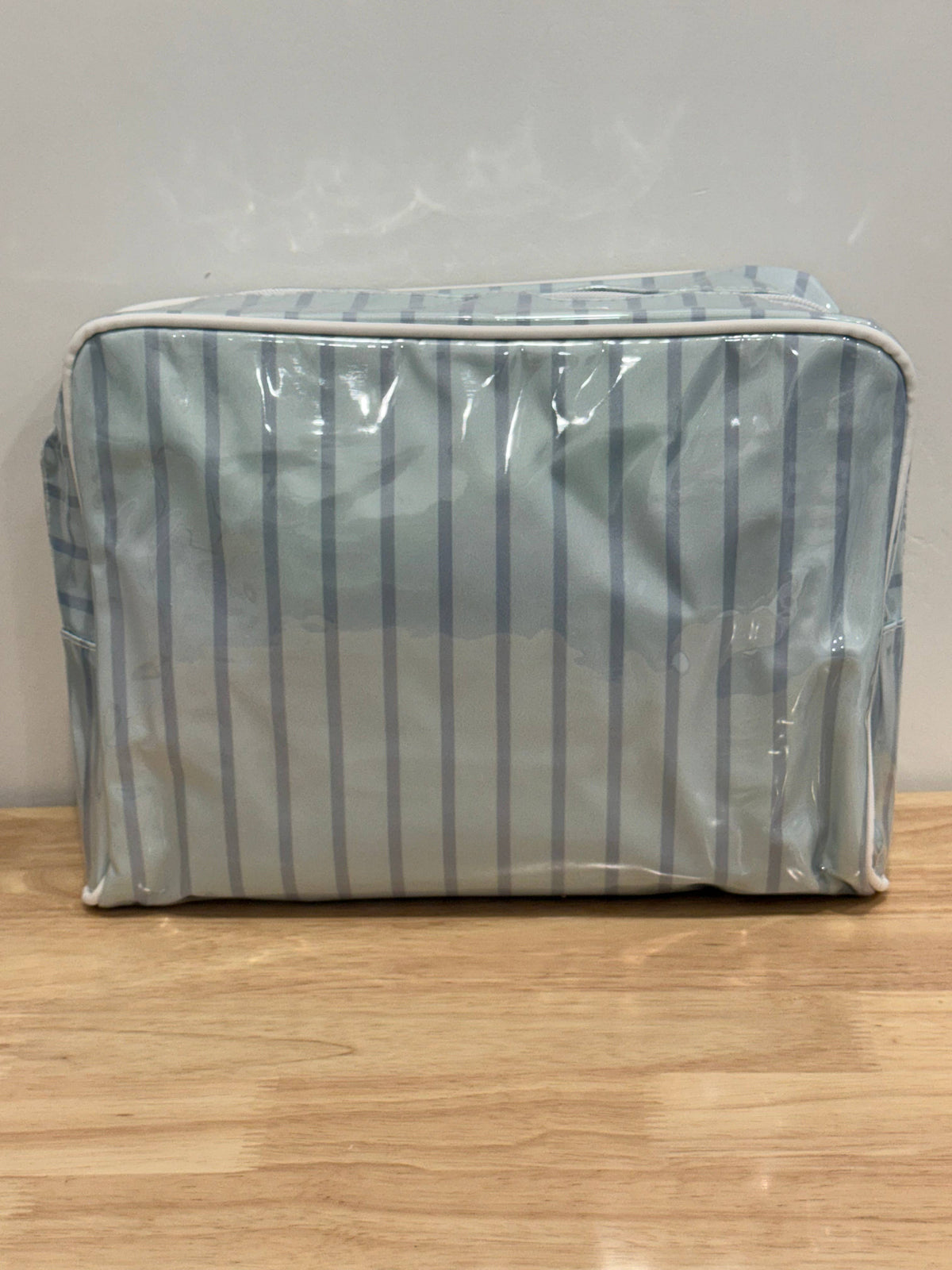 Blue Stripe Vinyl Cosmetic Bag | Embroidery & Monogram