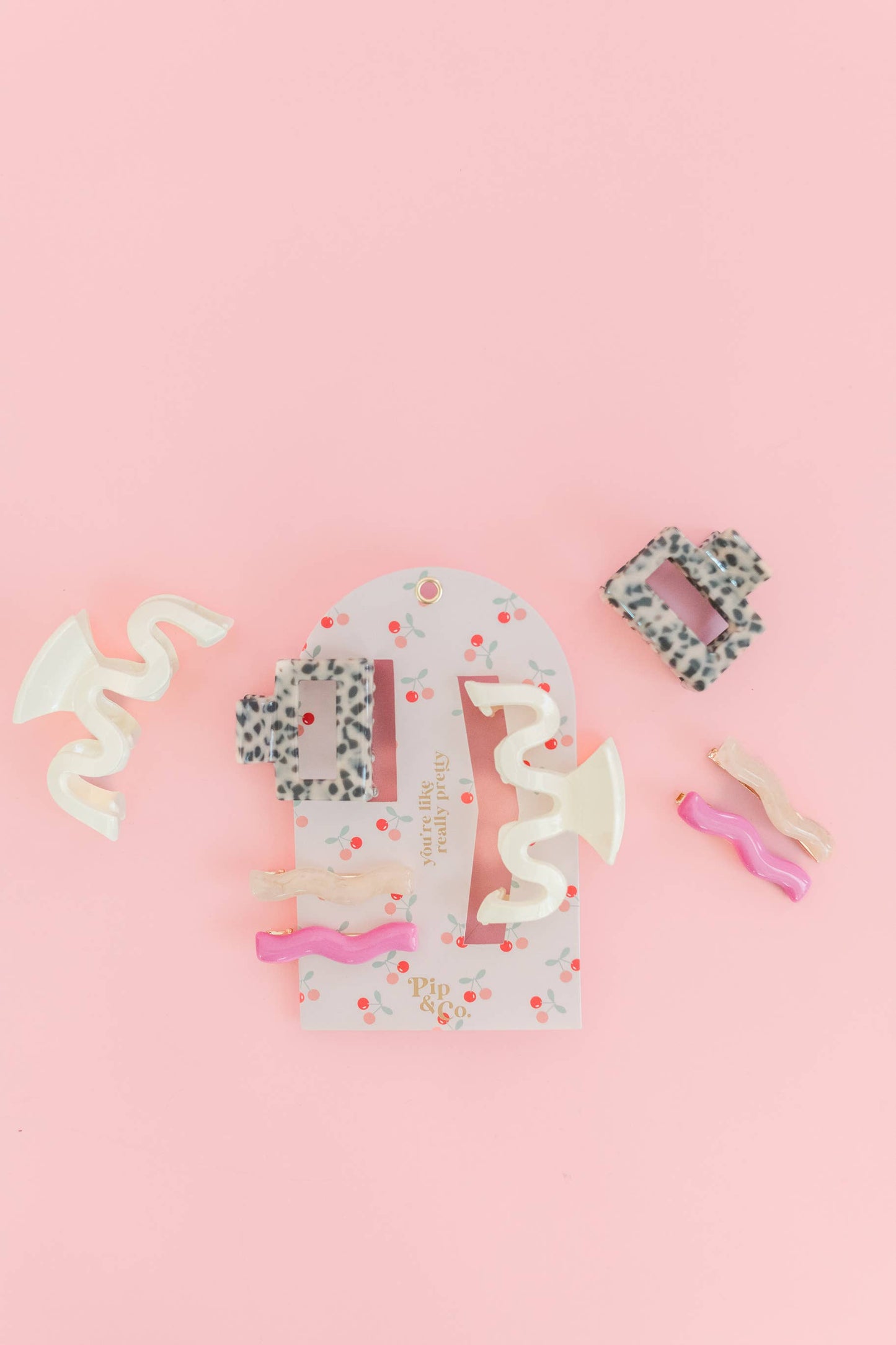 Cherry Picked - Pink Barrettes & Leopard Wavy Hair Clip Set 