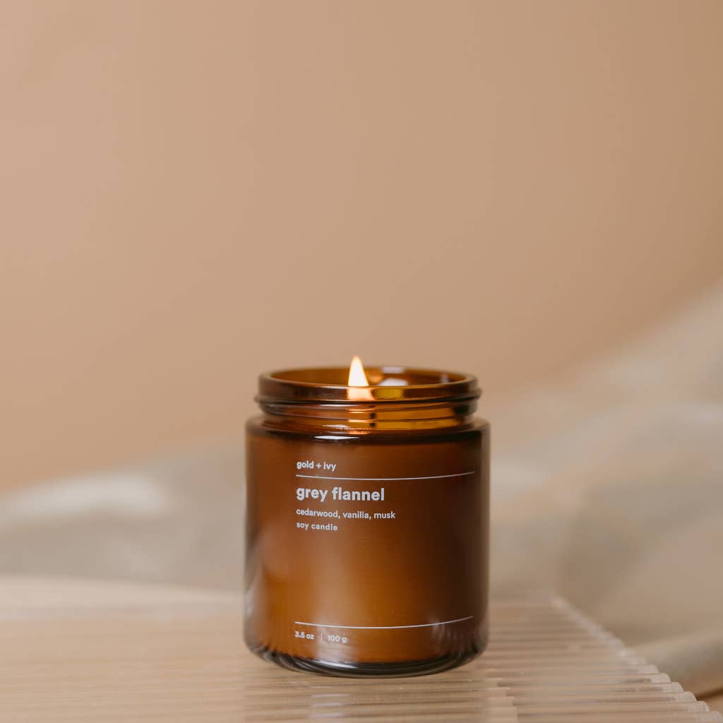 Grey flannel soy candle - cedarwood, vanilla, musk