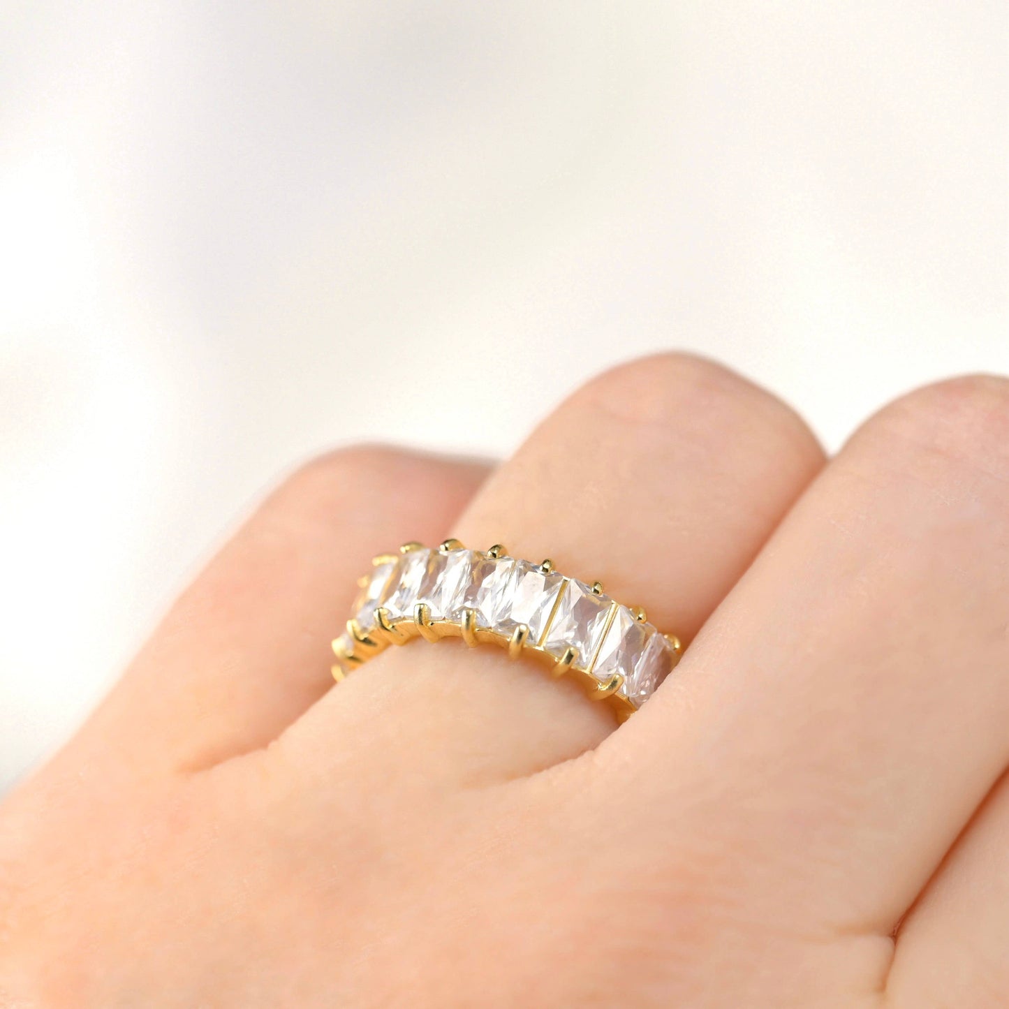 Baguette Diamond Ring - Wide Baguette-cut CZ Ring